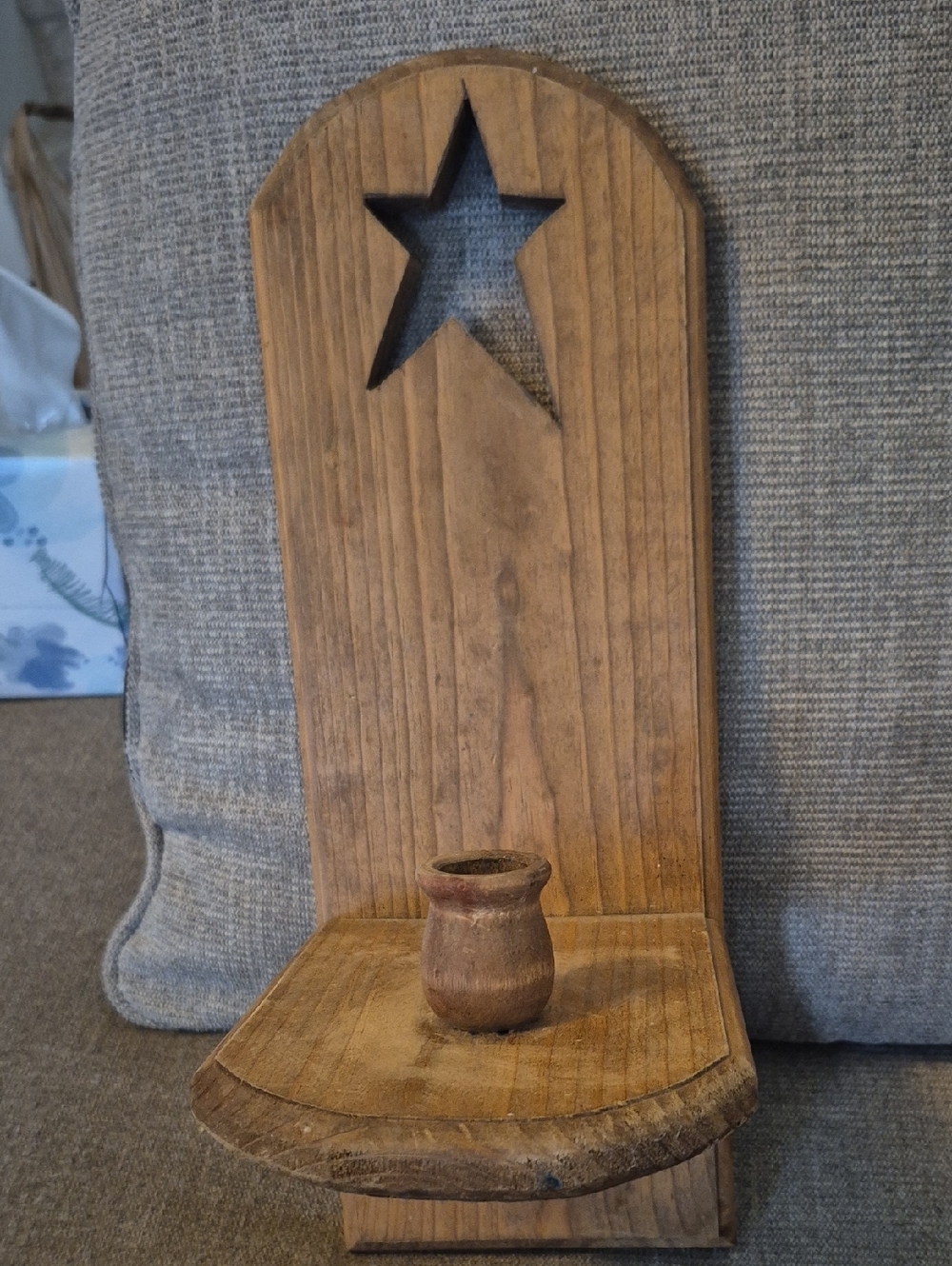 Primitive Wood Candle Sconce Star